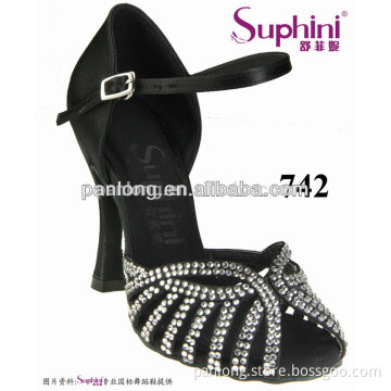 Women White Crystal Black Latin Dance Sandal 742